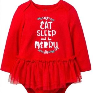 Cat & Jack Eat Sleep & Be Merry Christmas Bodysuit Dress w/Tutu 12 Months NWOT